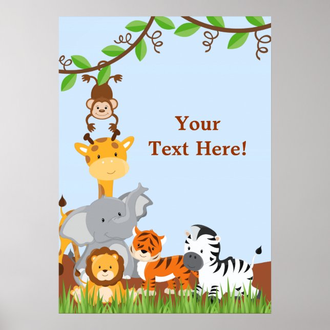 Blue Niedlich Jungle Baby Animals Poster (Vorne)