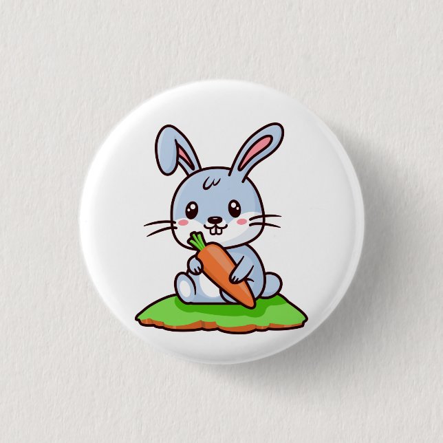 Blue Niedlich Kawaii Bunny mit Carrot Button (Vorderseite)