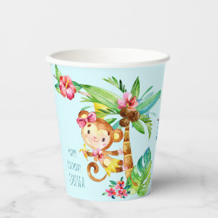 Blue Niedlich Monkey Personalisiert Happy Birthday Pappbecher