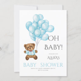 Blue niedlich Oh Babydusche mit Teddy Bärenballon Einladung