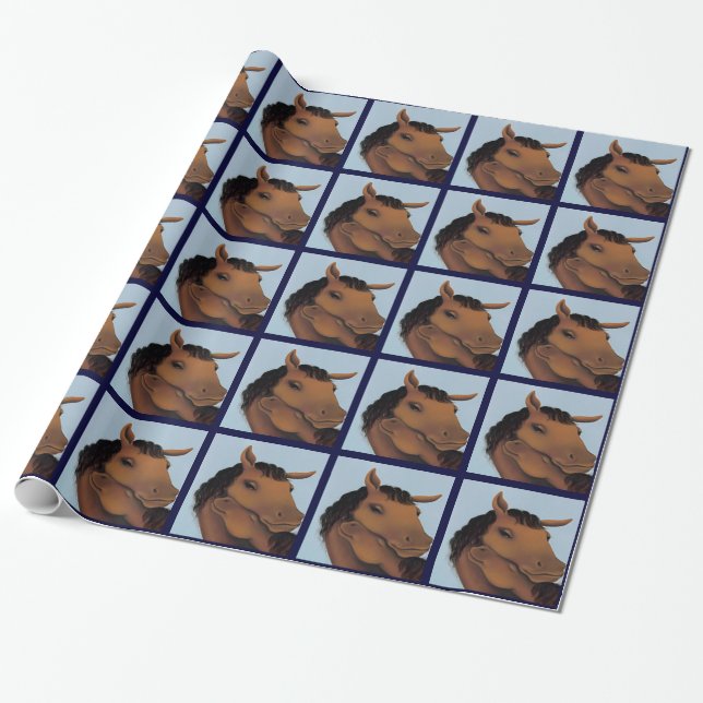 Blue Niedlich Pony Wrapping Paper Geschenkpapier (Ungerollt)