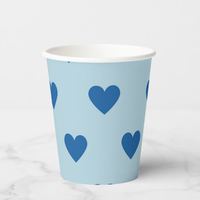 Blue Niedlich Simple Heart Pattern Pappbecher (Vorderseite)