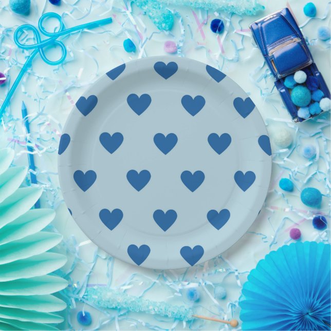 Blue Niedlich Simple Heart Pattern Pappteller (Party)
