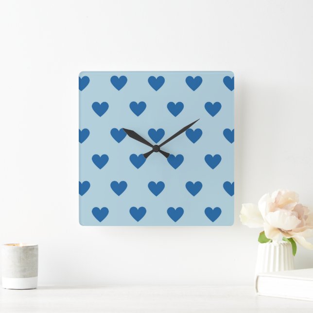 Blue Niedlich Simple Heart Pattern Quadratische Wanduhr (Zuhause)