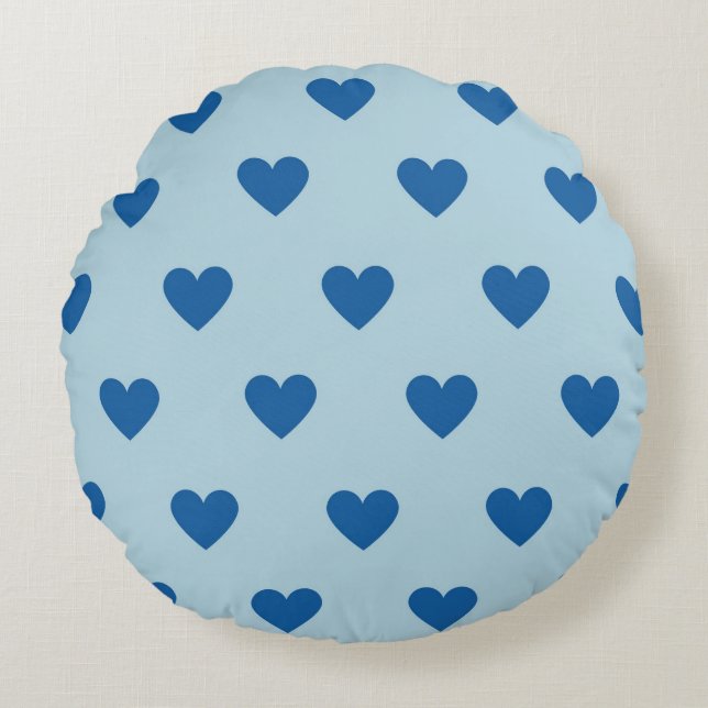 Blue Niedlich Simple Heart Pattern Rundes Kissen (Vorderseite)