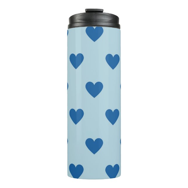 Blue Niedlich Simple Heart Pattern Thermosbecher (Vorderseite)