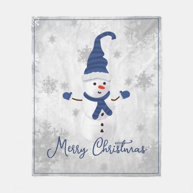 Blue Niedlich Snowman Holiday Fleece Blanket (Vorderseite)