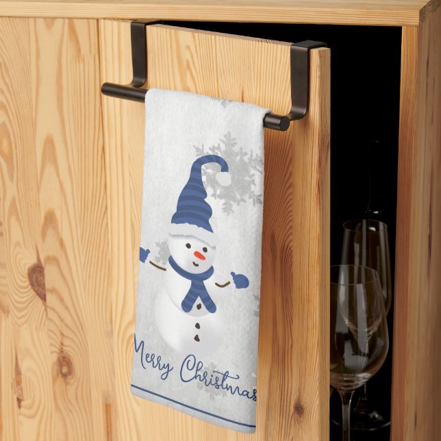 Blue Niedlich Snowman Holiday Kitchen Handtuch (Drittel gefaltet)