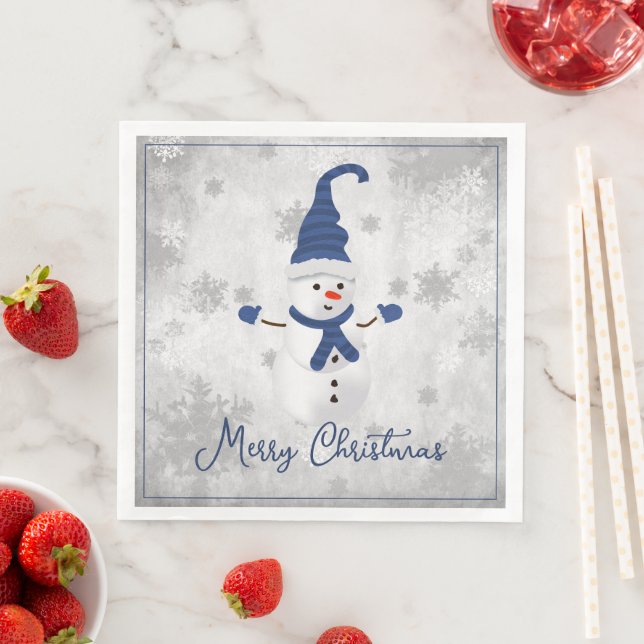 Blue Niedlich Snowman Holiday Paper Napkin Serviette (Beispiel)