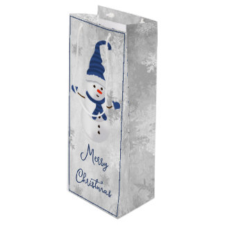 Blue Niedlich Snowman Holiday Wine Geschenktasche Geschenktüte Für Weinflaschen