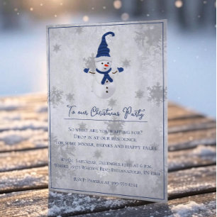 Blue Niedlich Snowman Weihnachts-Party Einladung