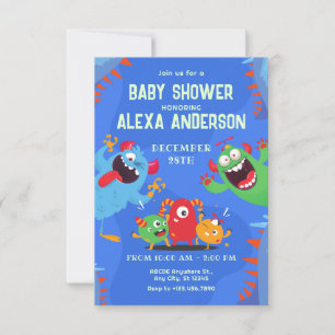 Blue Niedlich spielend Monster Charakter Babydusch Einladung