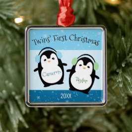 Blue Niedlich Twins First Christmas Pinguine Ornament Aus Metall