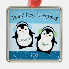 Blue Niedlich Twins First Christmas Pinguine Ornament Aus Metall
