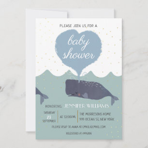 Blue Niedlich Whale Baby Dusche Einladung