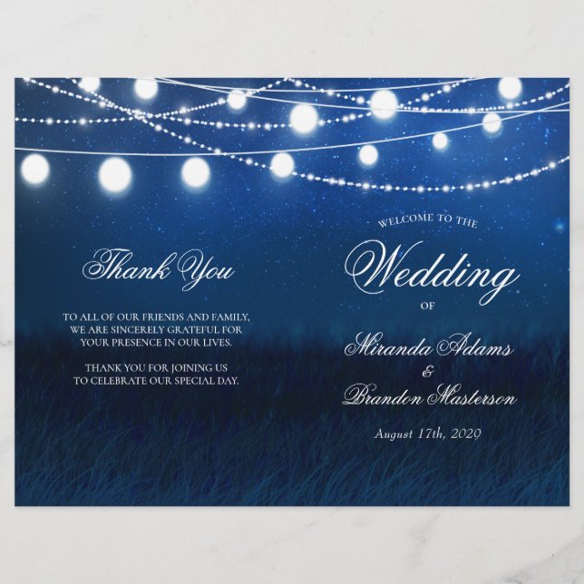 Blue Night and Lights Wedded Program Card (Vorderseite)