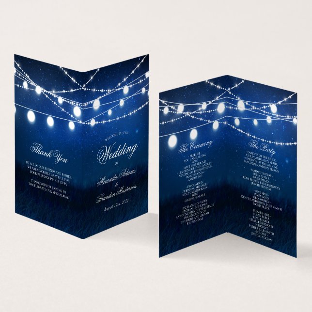 Blue Night and Lights Wedded Program Card (Innenseite und Außenseite)