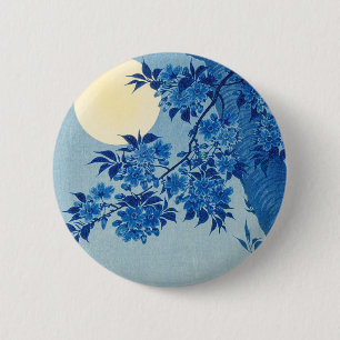 Blue Night Moon Cherry Tree Japanese Button