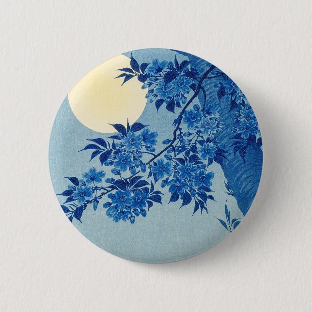Blue Night Moon Cherry Tree Japanisch Button (Vorderseite)