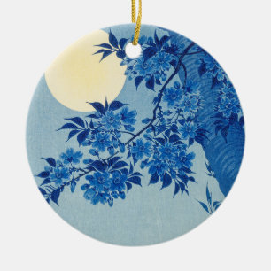 Blue Night Moon Cherry Tree Japanisch Keramik Ornament