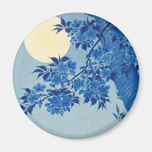 Blue Night Moon Cherry Tree Japanisch Magnet (Vorne)