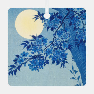 Blue Night Moon Cherry Tree Japanisch Ornament Aus Metall