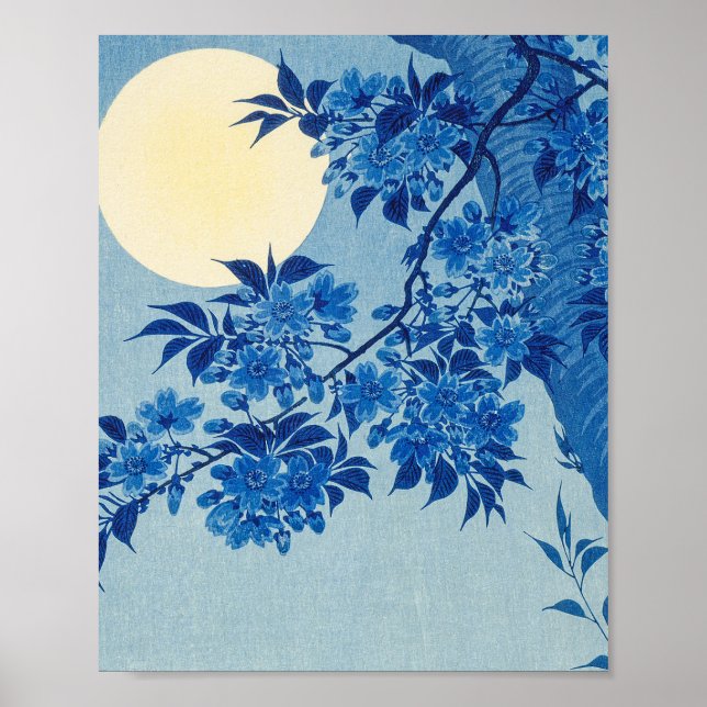 Blue Night Moon Cherry Tree Japanisch Poster (Vorne)