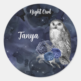 Blue Night Owl Classic Round Aufkleber