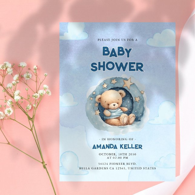 Blue Night Sky Baby Bear Dusche Einladung (Von Creator hochgeladen)