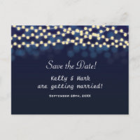 Blue Night Sky String Lights Rett Datum Postkarte