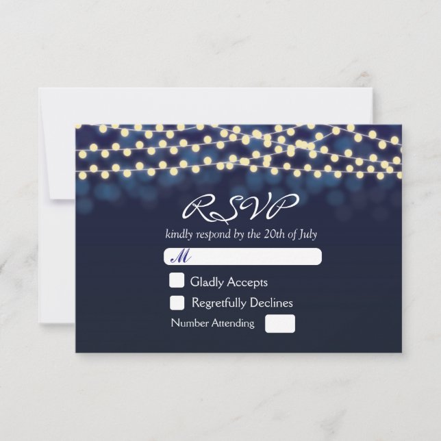 Blue Night Sky String Lights Wedding RSVP Card Karte (Vorderseite)
