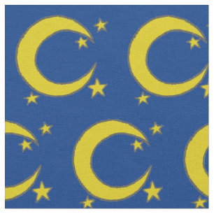 Blue Night Sky Yellow Moon Stars Astronomie Stoff