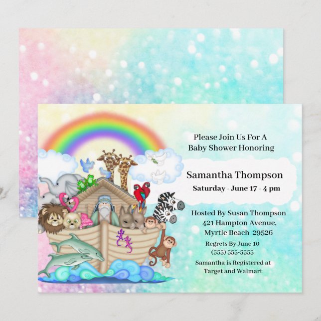 Blue Noah's Ark Baby Shower Einladung (Vorne/Hinten)