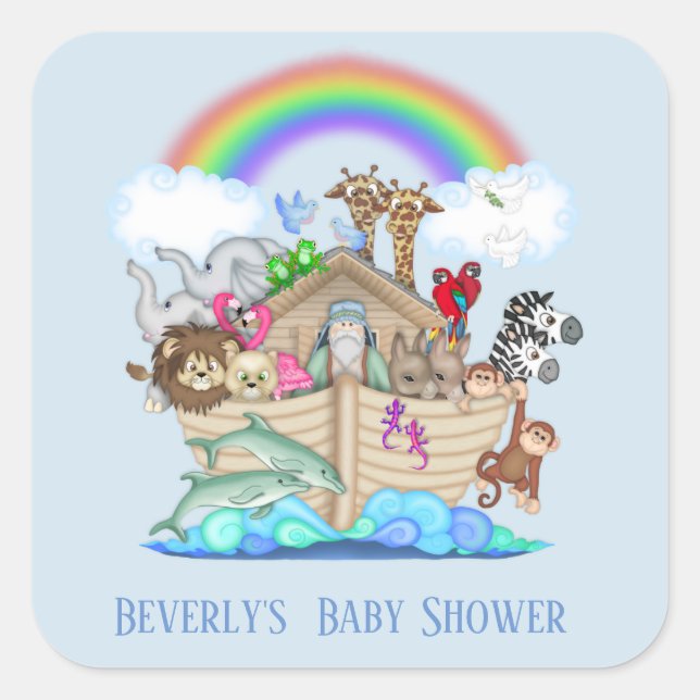 Blue Noah's Ark Baby Shower Sticker (Vorderseite)
