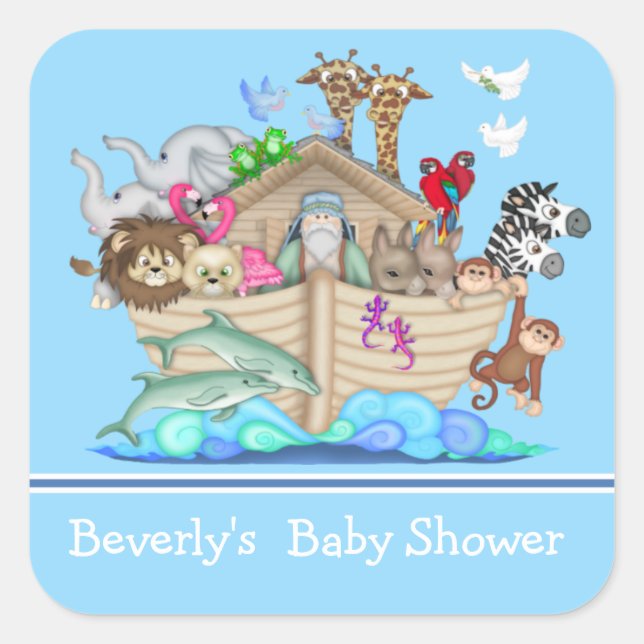 Blue Noah's Ark Baby Shower Sticker (Vorderseite)