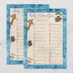 Blue Noah's Ark Name Race Baby Shower Games Einladung