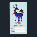 Blue Nordic Christmas Reindeer Pair<br><div class="desc">Weihnachtsgeschenk-Etiketten. Mit einem hellgrünlich blauen Hintergrund. Illustriert mit einem blauen skandinavischen Hirsch mit roten Schals. Mit dekorativen Markierungen auf ihren Körpern. Text ist editierbar, damit Sie ihn so ändern können, dass er sagt, was immer Sie wollen. Raum, um zu handschreiben, für wen das Geschenk bestimmt ist und von wem es...</div>