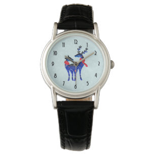 Blue Nordic Christmas Reindeer Pair Armbanduhr