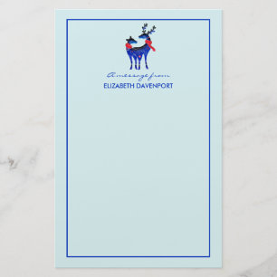 Blue Nordic Christmas Reindeer Pair Briefpapier