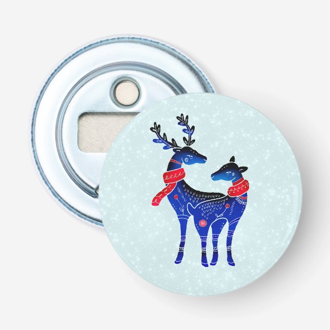 Blue Nordic Christmas Reindeer Pair Flaschenöffner (Vorderseite)