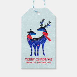 Blue Nordic Christmas Reindeer Pair Geschenkanhänger