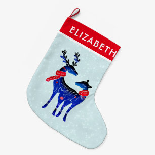 Blue Nordic Christmas Reindeer Pair Großer Weihnachtsstrumpf