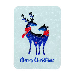 Blue Nordic Christmas Reindeer Pair Magnet