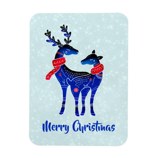 Blue Nordic Christmas Reindeer Pair Magnet (Vertikal)