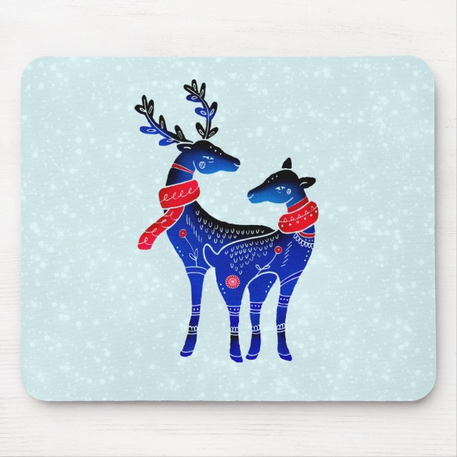 Blue Nordic Christmas Reindeer Pair Mousepad (Vorne)