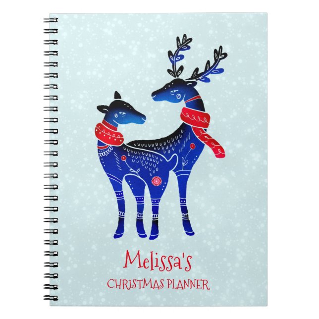 Blue Nordic Christmas Reindeer Pair Notizblock (Vorderseite)