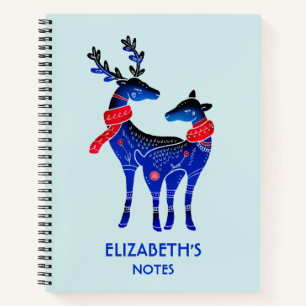Blue Nordic Christmas Reindeer Pair Notizbuch