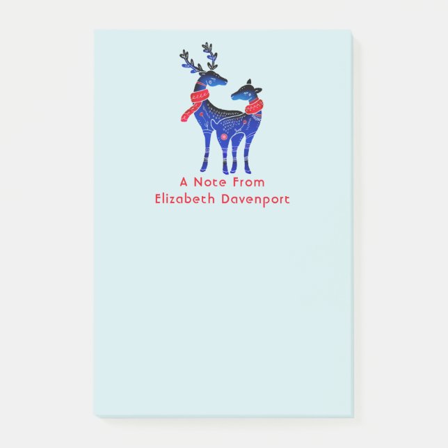 Blue Nordic Christmas Reindeer Pair Post-it Klebezettel (Vorderseite)