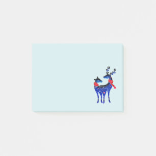 Blue Nordic Christmas Reindeer Pair Post-it Klebezettel