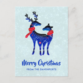 Blue Nordic Christmas Reindeer Pair Postkarte